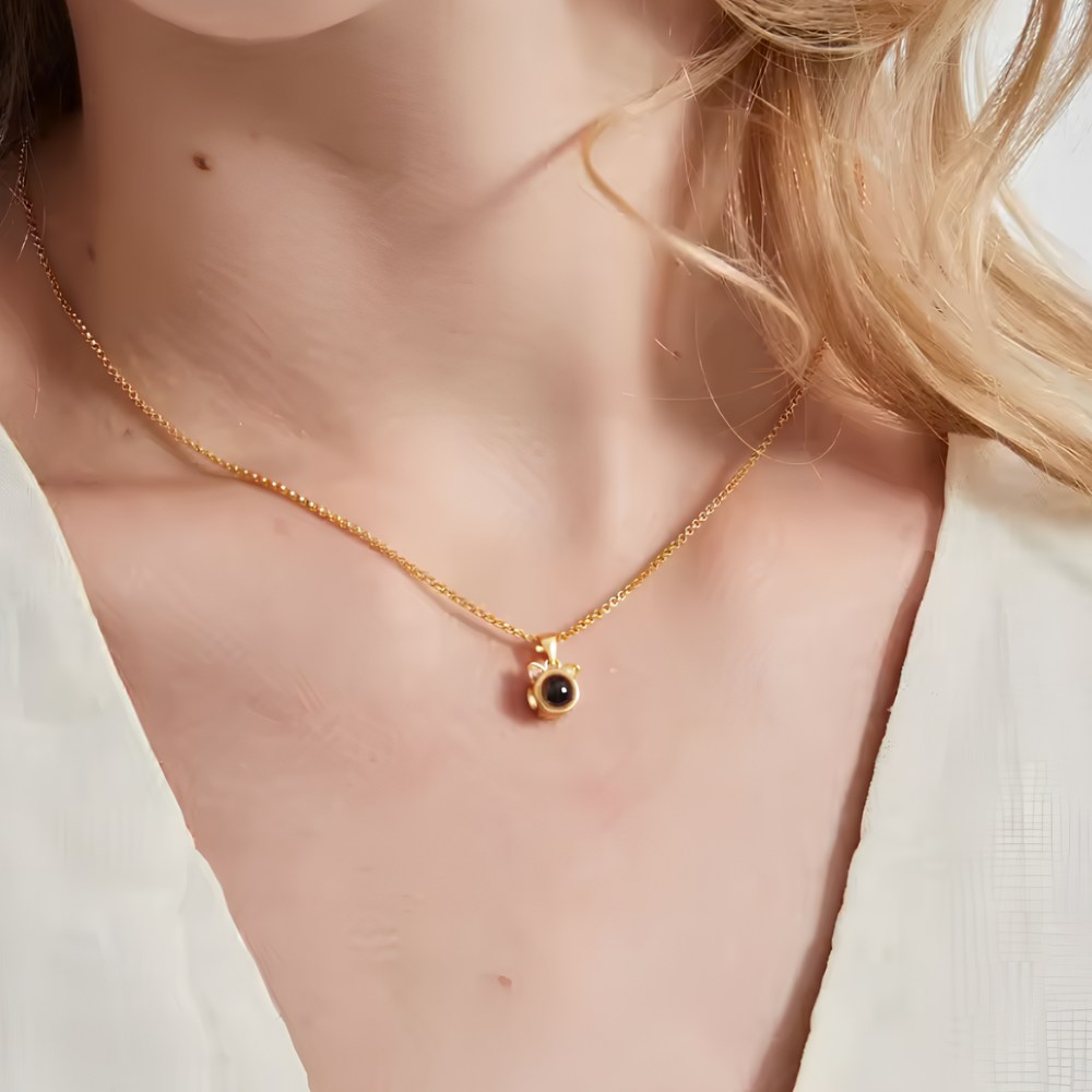 Lorawish Cat Ear Charm Projection Necklace